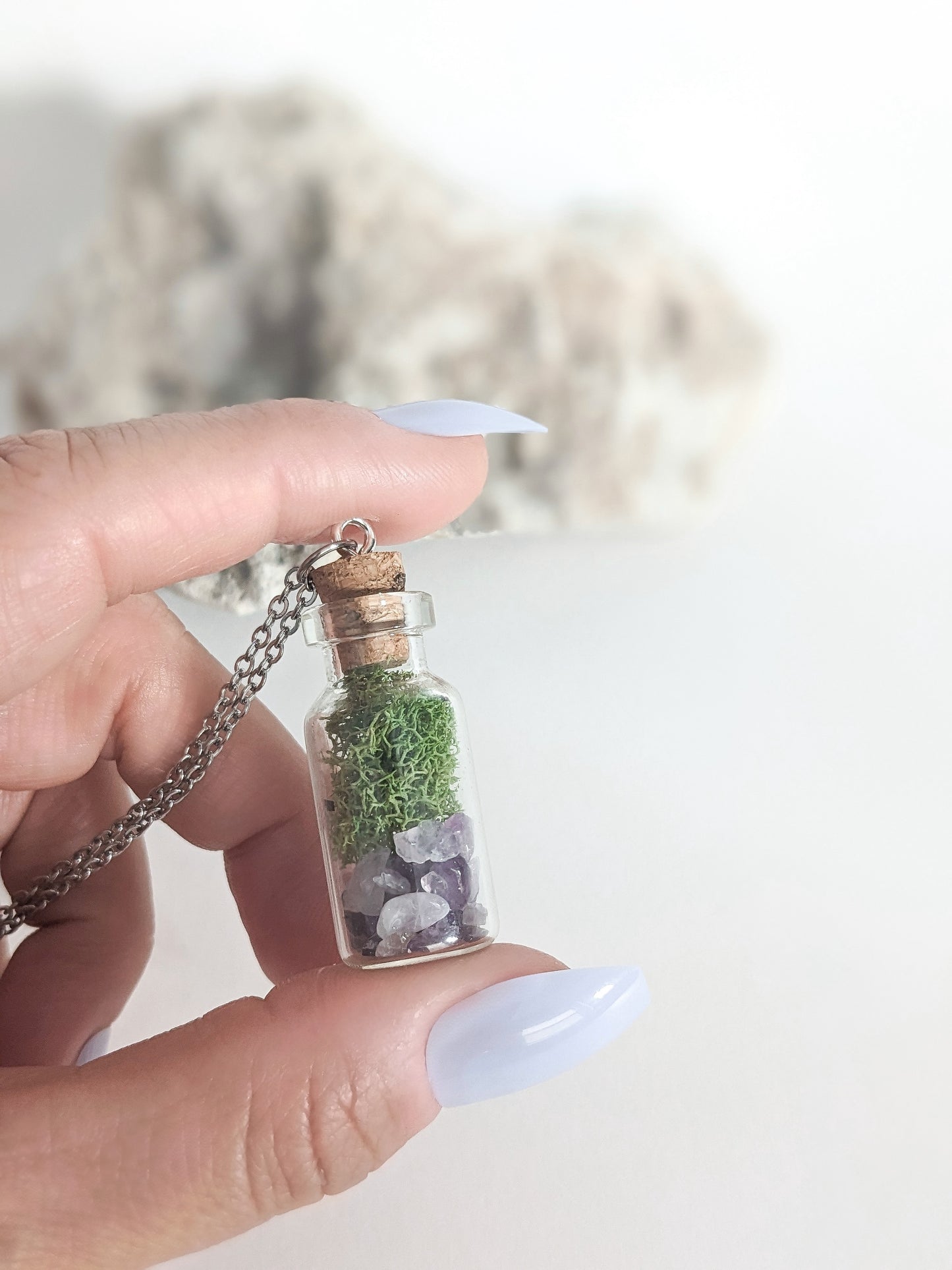 Amethyst & Moss Terrarium Bottle Necklace