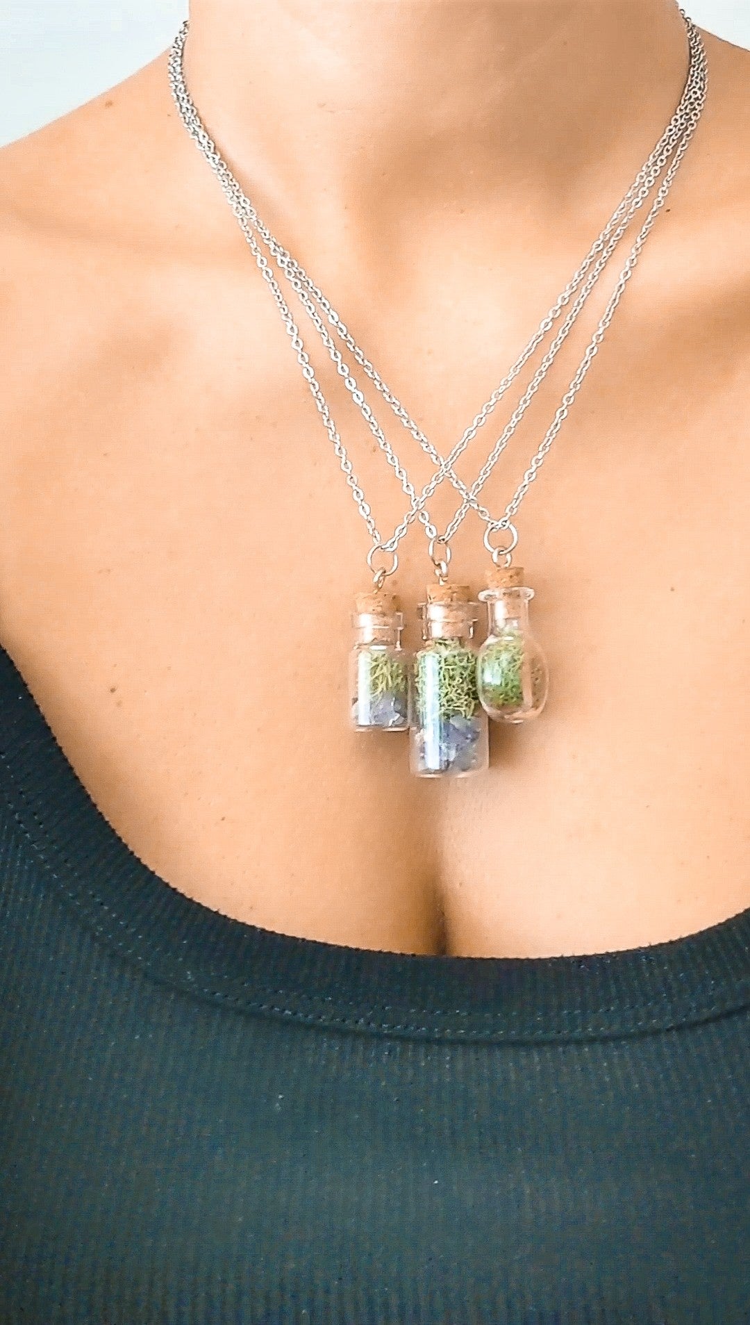 Extra Tiny Amethyst & Moss Terrarium Bottle Necklace