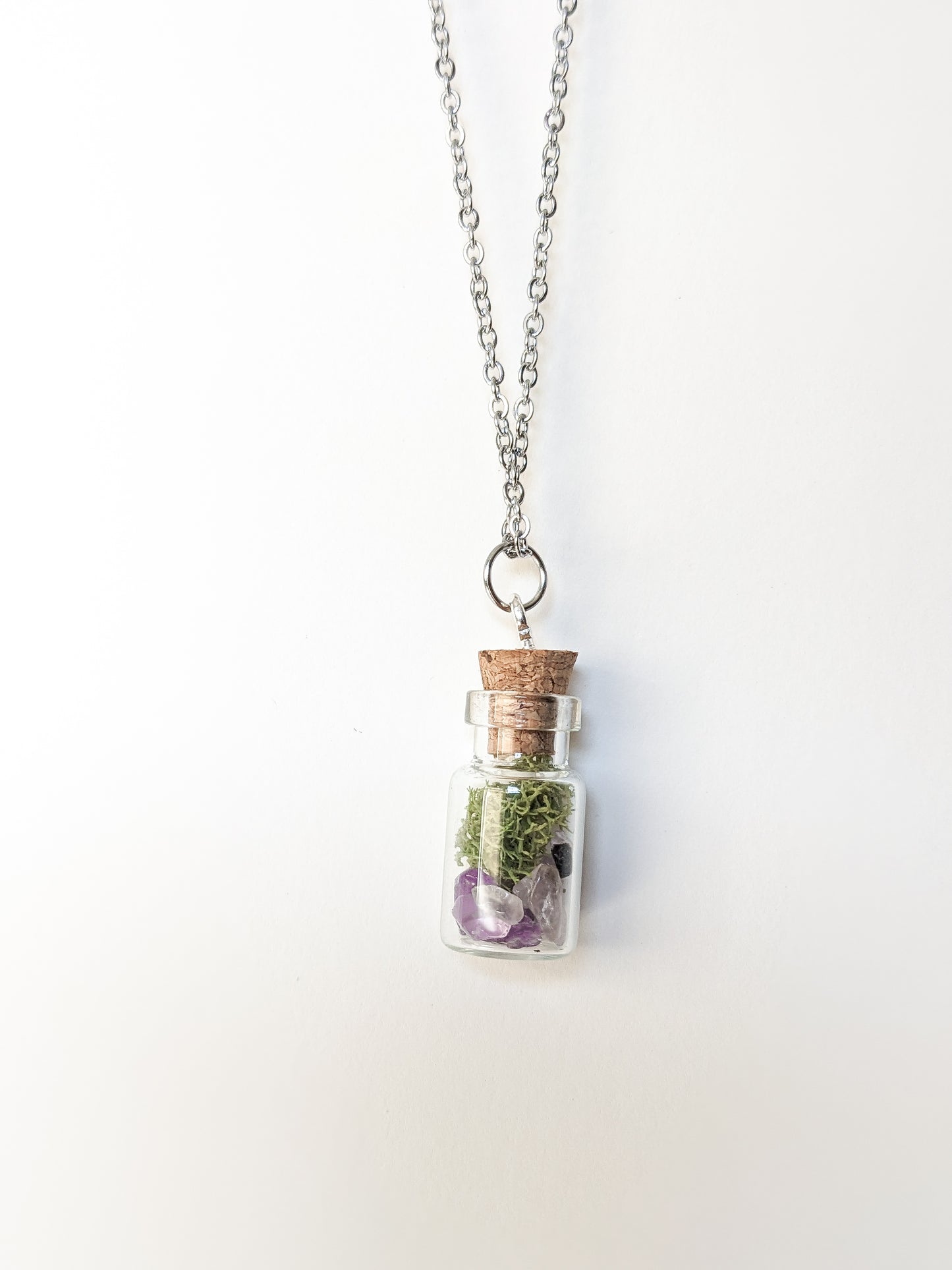 Extra Tiny Amethyst & Moss Terrarium Bottle Necklace