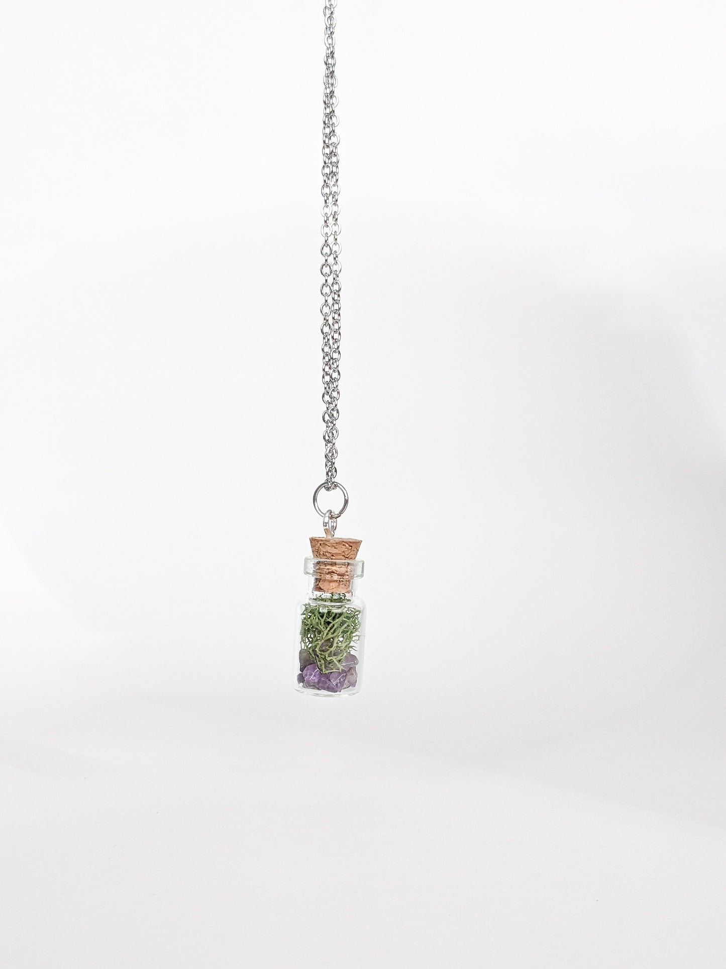 Extra Tiny Amethyst & Moss Terrarium Bottle Necklace