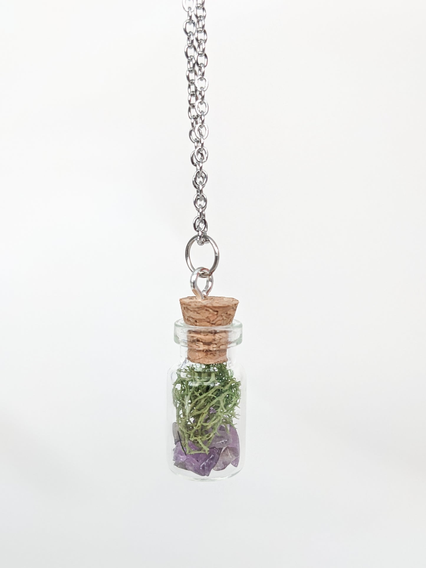 Extra Tiny Amethyst & Moss Terrarium Bottle Necklace