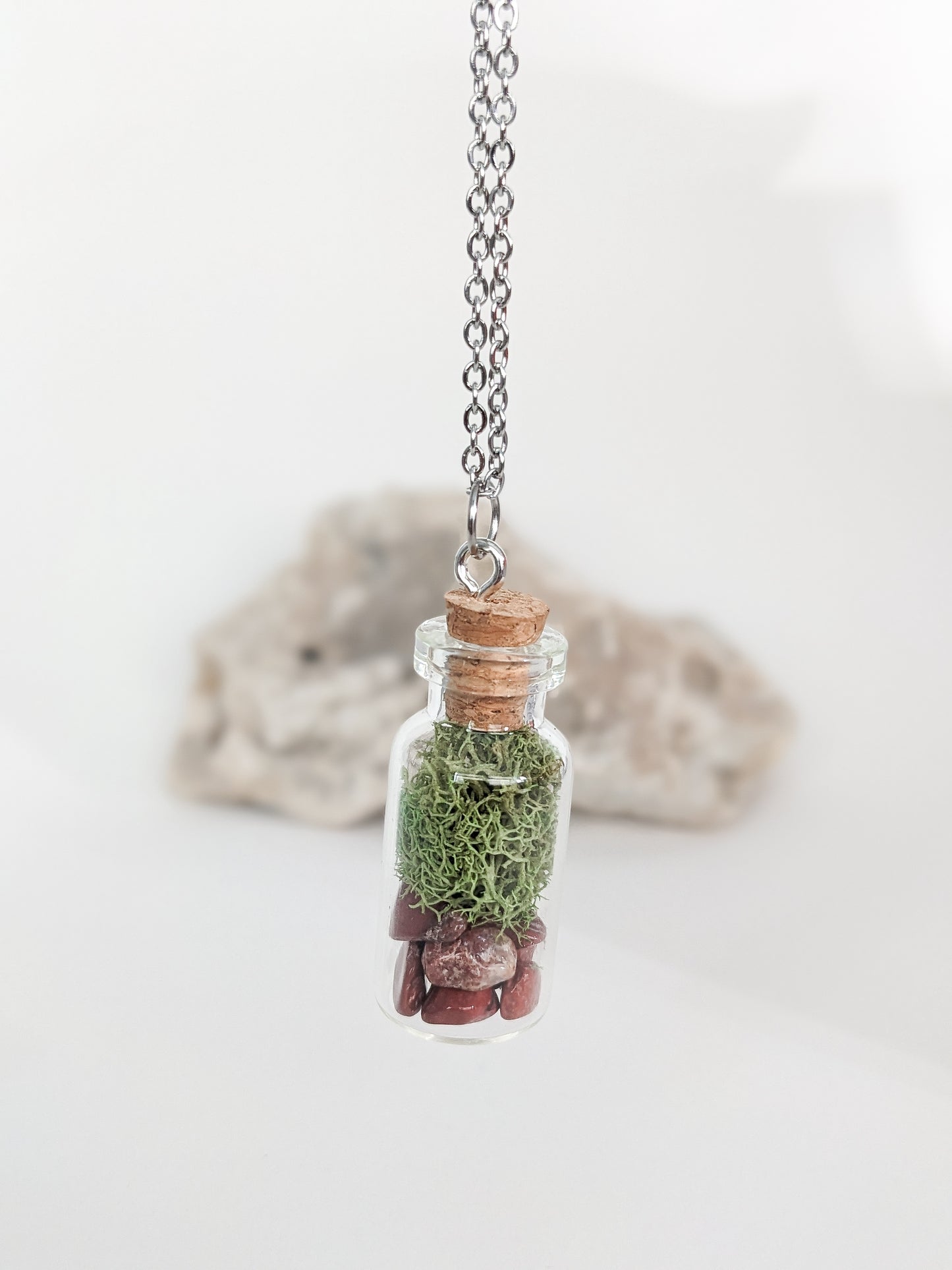 Red Jasper & Moss Terrarium Bottle Necklace