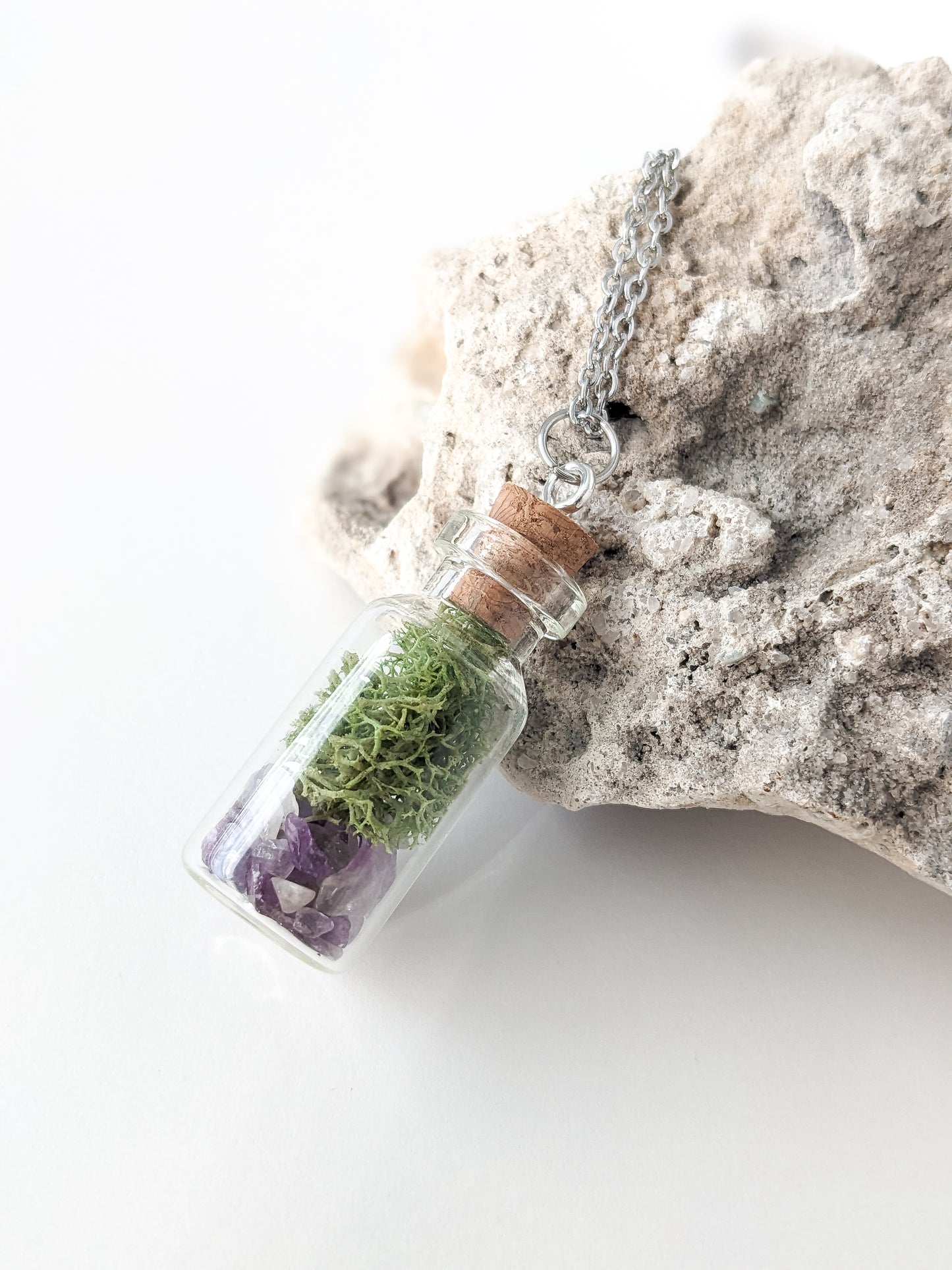 Amethyst & Moss Terrarium Bottle Necklace