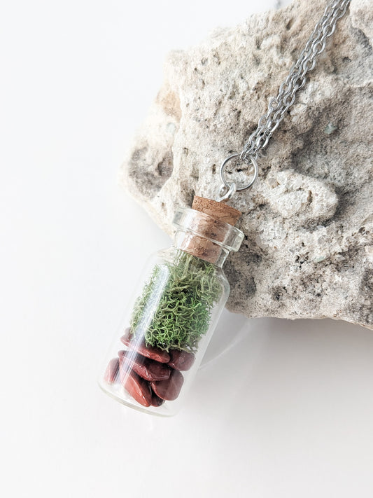 Red Jasper & Moss Terrarium Bottle Necklace