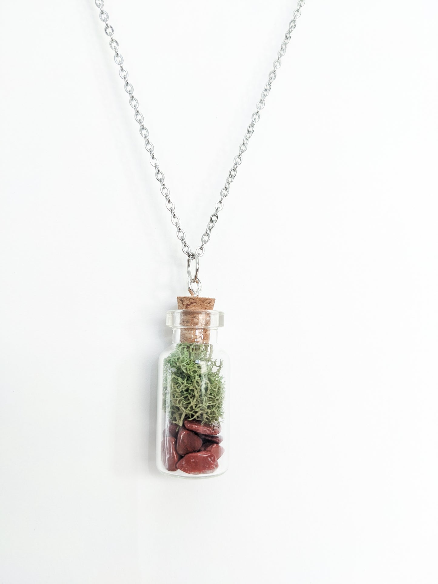 Red Jasper & Moss Terrarium Bottle Necklace