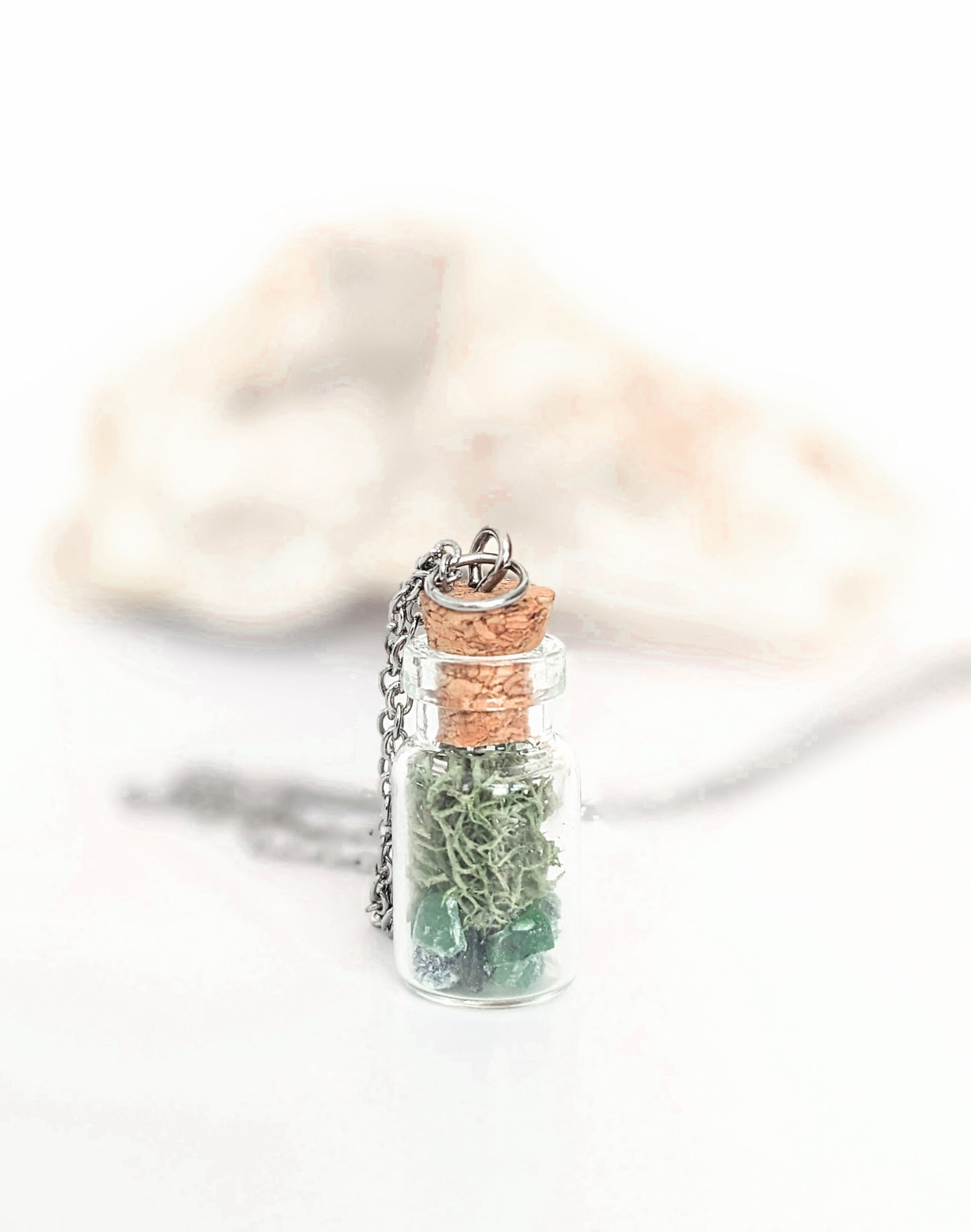 Mini Jade & Moss Terrarium Bottle Necklace