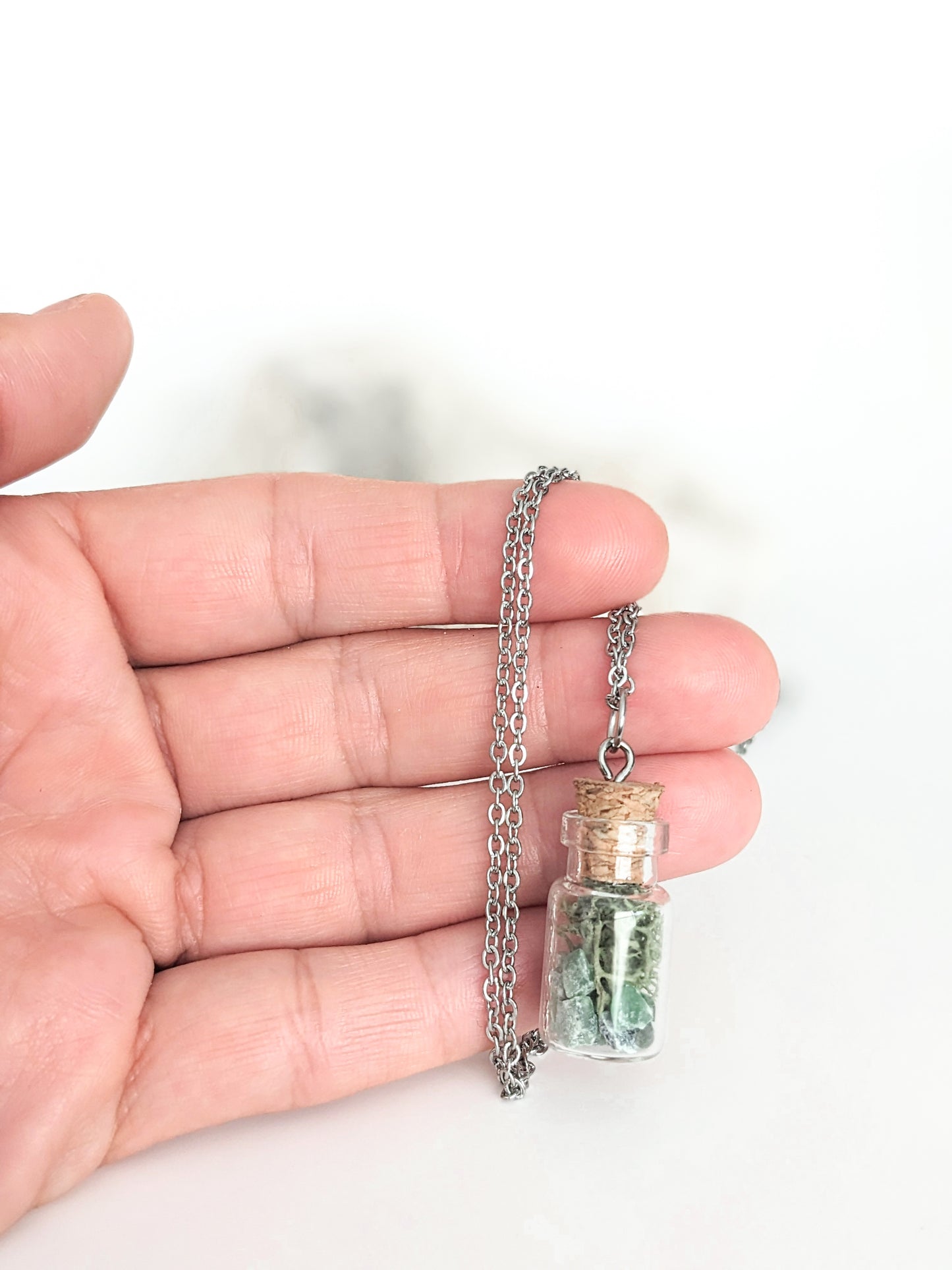 Mini Jade & Moss Terrarium Bottle Necklace