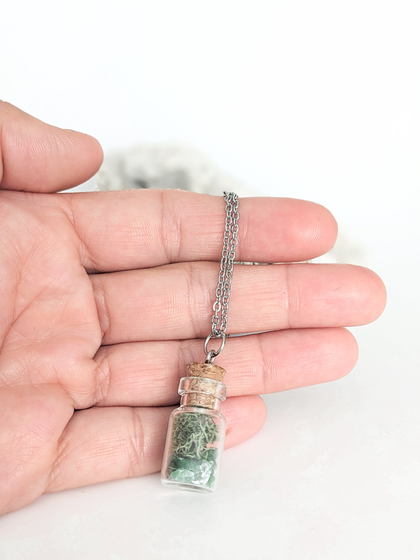 Mini Jade & Moss Terrarium Bottle Necklace