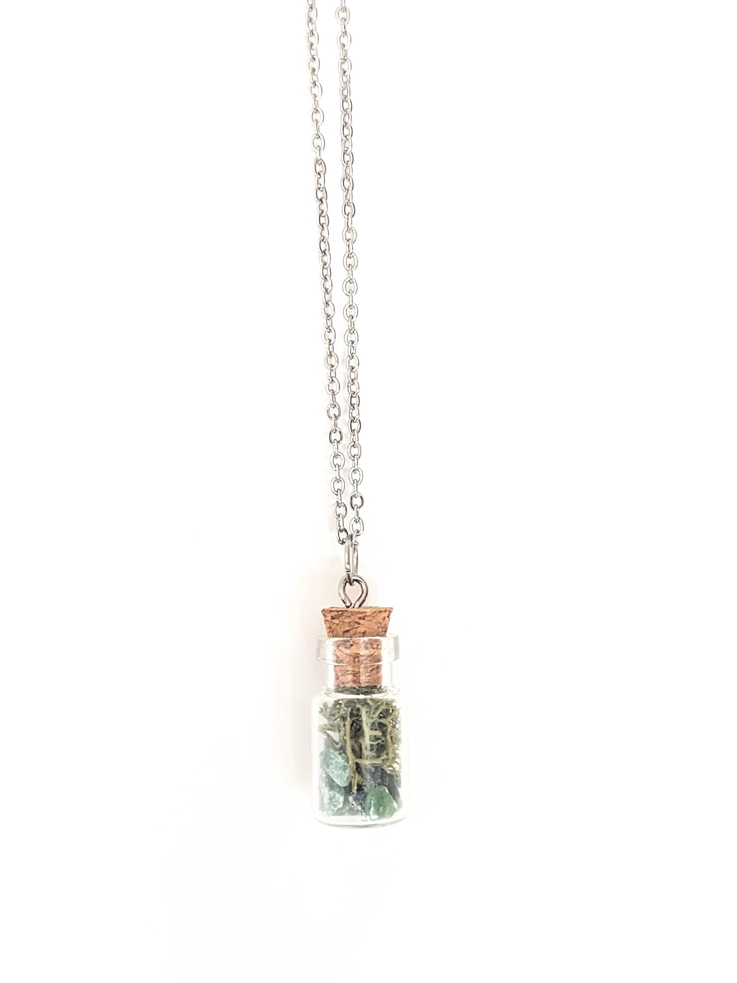 Mini Jade & Moss Terrarium Bottle Necklace