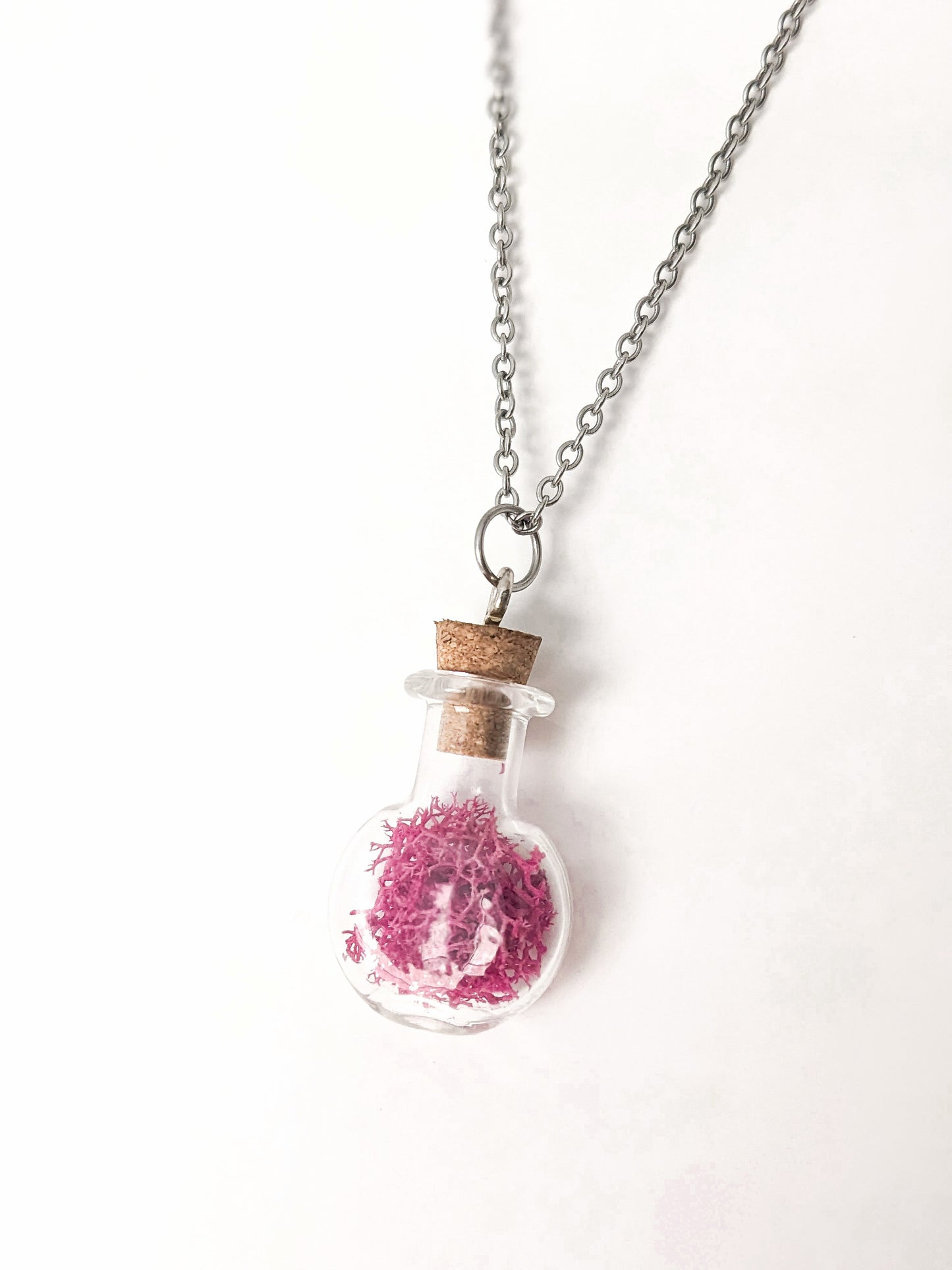 Tiny PINK Moss Terrarium Bottle Necklace