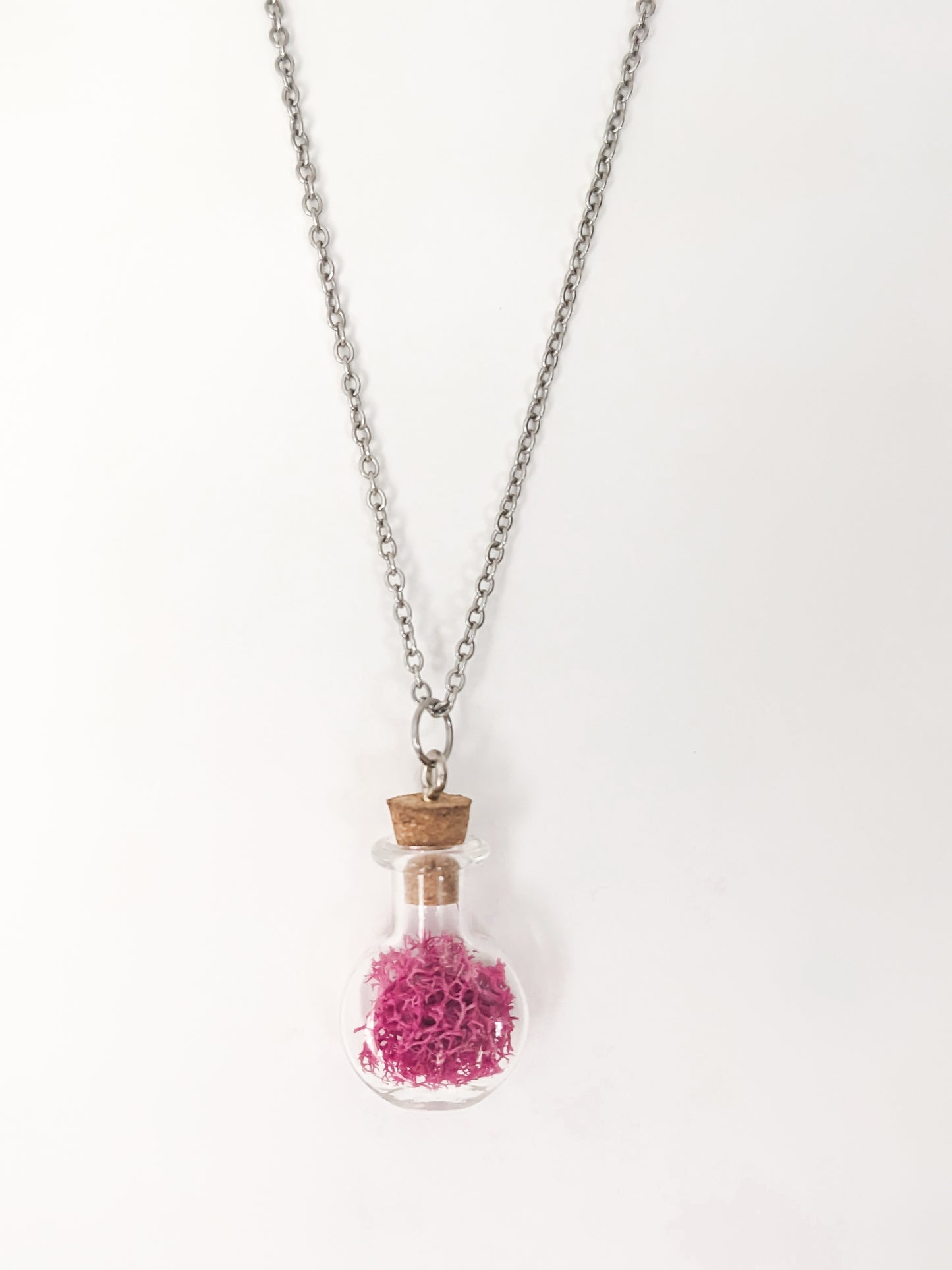 Tiny PINK Moss Terrarium Bottle Necklace