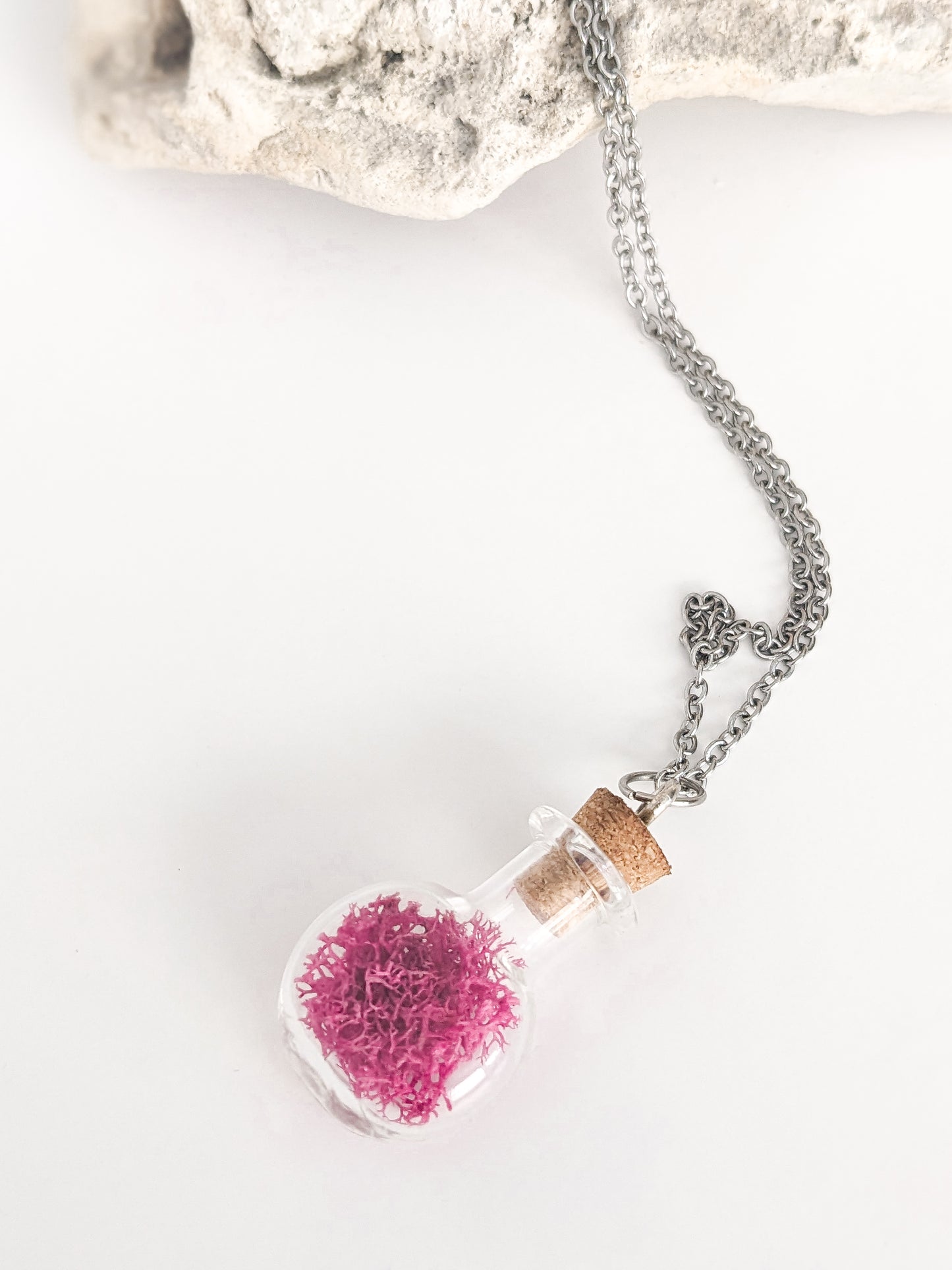 Tiny PINK Moss Terrarium Bottle Necklace