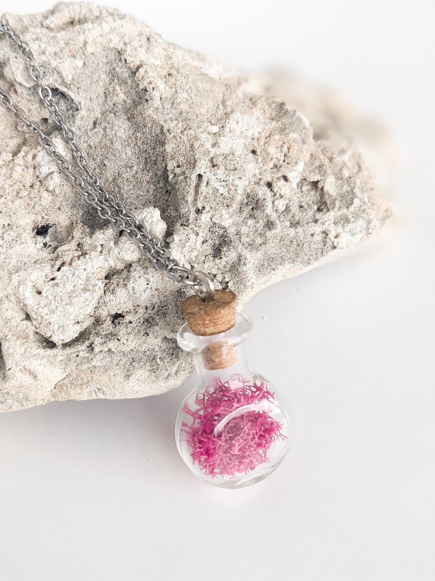 Tiny PINK Moss Terrarium Bottle Necklace