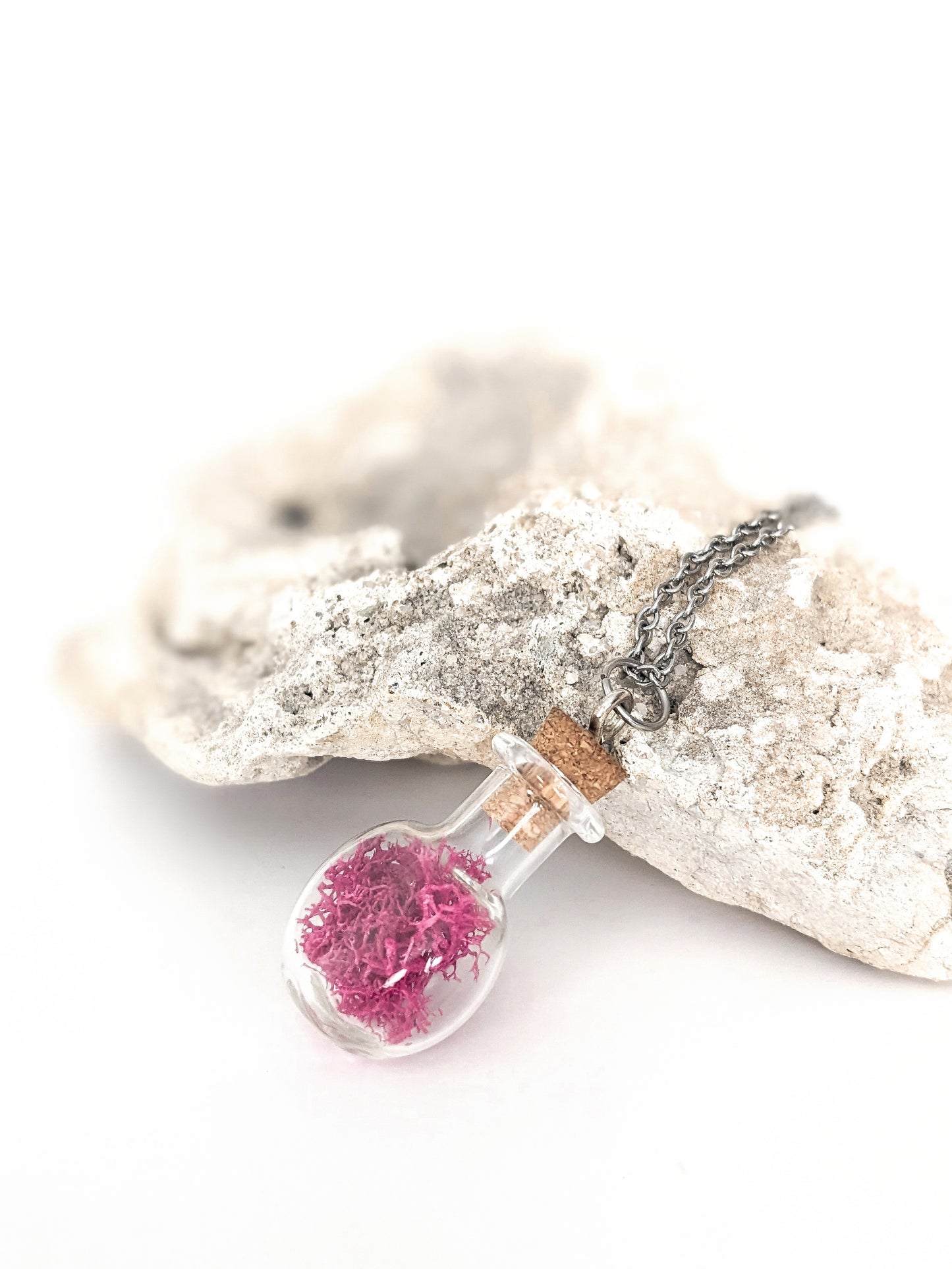 Tiny PINK Moss Terrarium Bottle Necklace